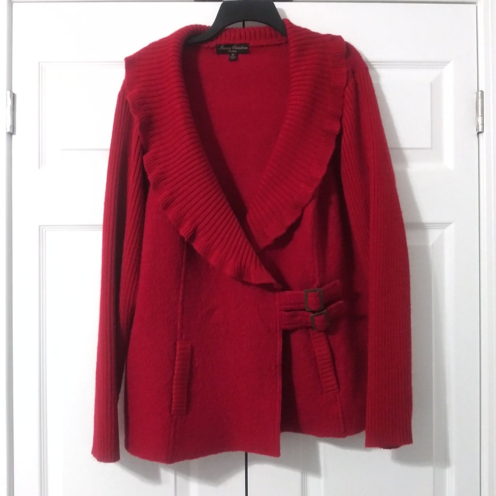 Marisa Christina Red Cardigan 100% Wool Plus-Size Women Sz 3x